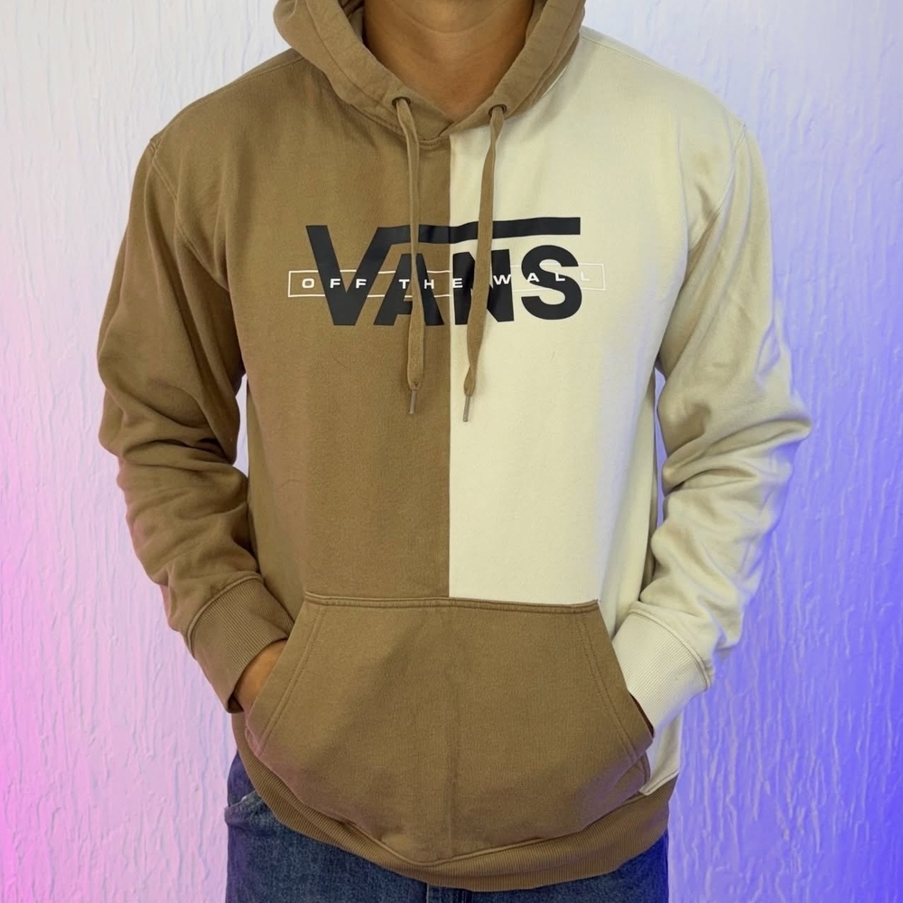 Vans Men's Brown and Cream Split Hoodie XXL. Casual Comfort.